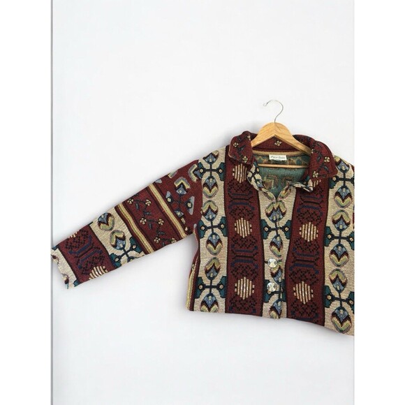 Paco Soler Crop Jacket Womens S/M Tapestry Knit Southwestern Boho 90s Vintage - Picture 6 of 16